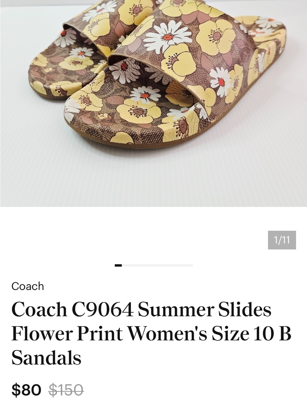 Coach Udele sport slide in Yellow and Brown Floral - Picture 7 of 8